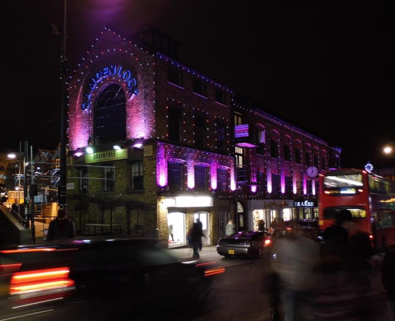 Camden Lock market hall at night